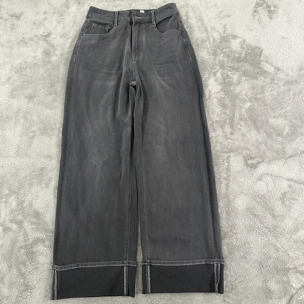 Halara Wide Leg Jeans SMALL Tall Long Pull On Soft Stretch High Rise Gray